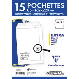 15 enveloppes pochettes C5 162 x 229 mm Clairefontaine 