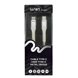 Cable Type C vers Type-C renforcé de métal 1m Silver Wyn Access