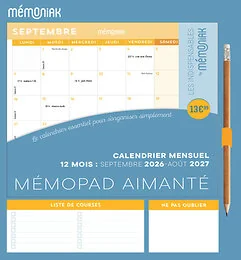 Mémopad calendrier mensuel aimanté 2027 - Mes Indispensables by Mémoniak 12 mois septembre 2026-août 2027
