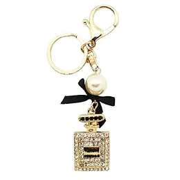 Porte-clés parfum perle doré et strass