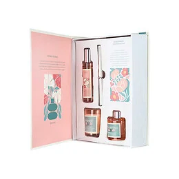 Coffret senteurs livre déco Flower Bougie parfumée Diffuseur et Spray
