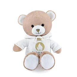 Peluche Ours Beige 25 cm avec Sweat Blanc JO Paris 2024