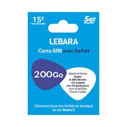 Carte Sim 200 Go Appels et SMS illimités Lebara
