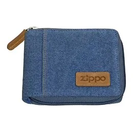 Portefeuille à fermeture éclair en cuir et denim Zippo