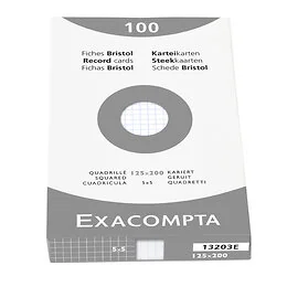 100 fiches bristol 12,5 x 20 cm Q.5x5 blanc Exacompta