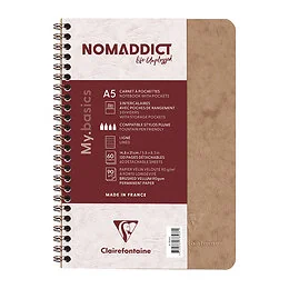 Carnet spiralé à poches A5 120 pages ligné tabac Nomaddict Clairefontaine