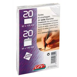 20 cartes de visite 80 x 120 mm et 20 enveloppes GPV 