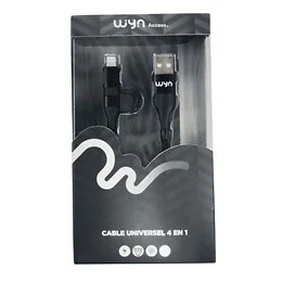 Câble 4 en 1 métal tressé noir Type-C/USB vers Type C Wyn