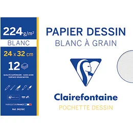 Papier dessin 12 feuilles 24 x 32 cm blanc 224 g Clairefontaine