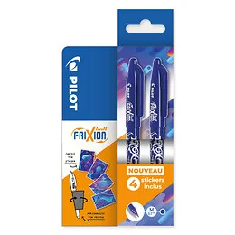 Pochette 2 stylos bleus roller effaçables FriXion + stickers Pilot