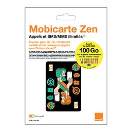 Carte SIM Mobicarte Welcome Pack Zen appels et SMS/MMS illimités 60Go Orange