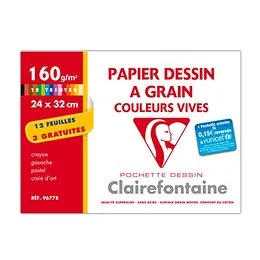 Papier dessin 15 feuilles 24 x 32 cm blanc 180g Clairef