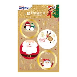 12 étiquettes kraft cadeaux de Noël Avery