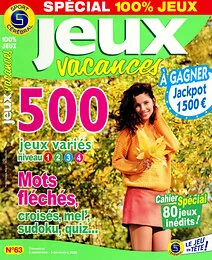 Magazine Jeux vacances 100% jeux, numéro 63, du 03/09/2026