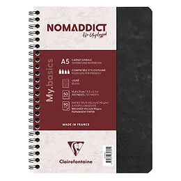 Carnet spiralé A5 100 pages ligné noir Nomaddict Clairefontaine