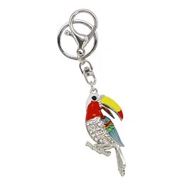 Porte-clés toucan en métal émail et strass