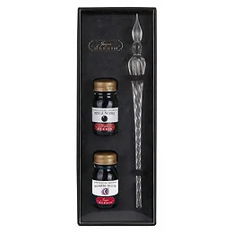Coffret 2 encres 10 ml + plume de verre transparente Jacques Herbin 