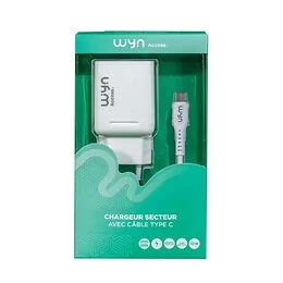 Chargeur secteur 2 USB et câble type C Wyn access