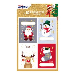 12 étiquettes cadeaux de Noël Avery