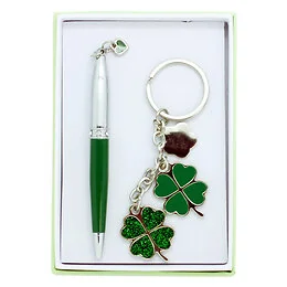 Coffret stylo et porte-clés trèfle