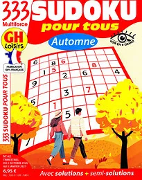 Magazine 333 sudoku pour tous, numéro 62, du 03/10/2026