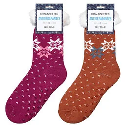 Chaussettes chaudes fourrées antidérapantes flocons Modèle Aléatoire