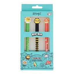 Coffret 3 stylos effaçables BoBo Mr Wonderful Marguerite Champignon et Abeille
